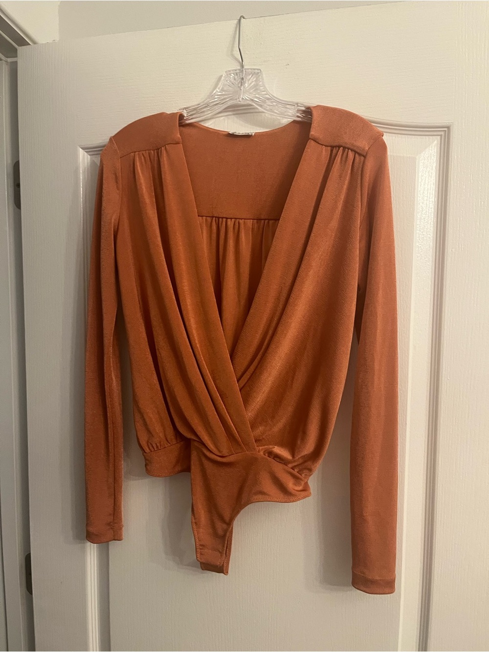 Free People Rust Orange Long-Sleeve Wrap Bodysuit